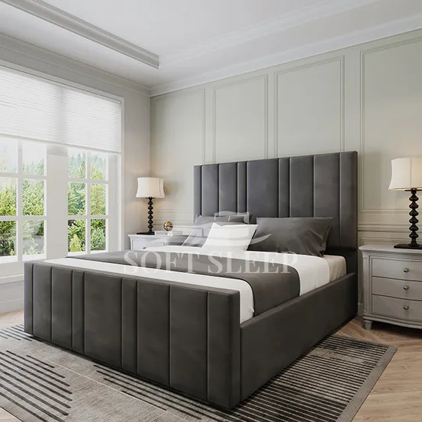 Lucy High End Bed Frame Pictured With Storage Options