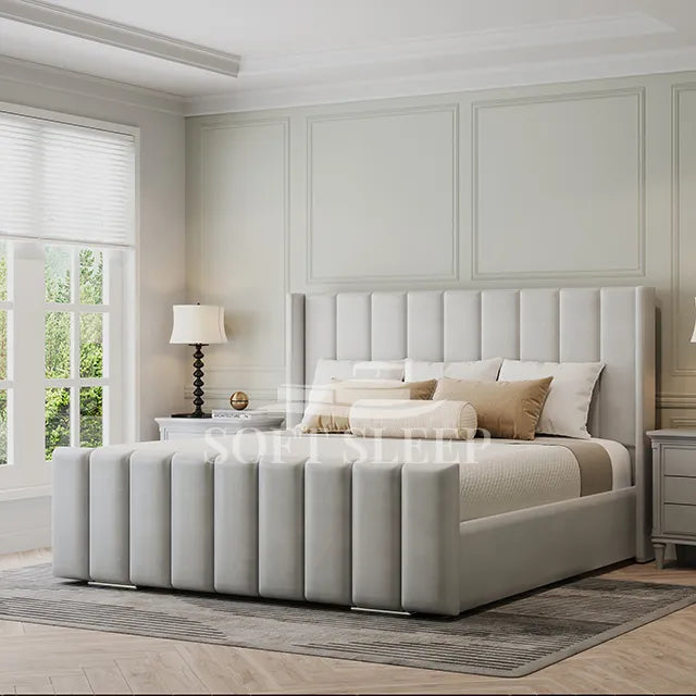 Zoe Full Panel Wingback Bed Frame With Storage Option